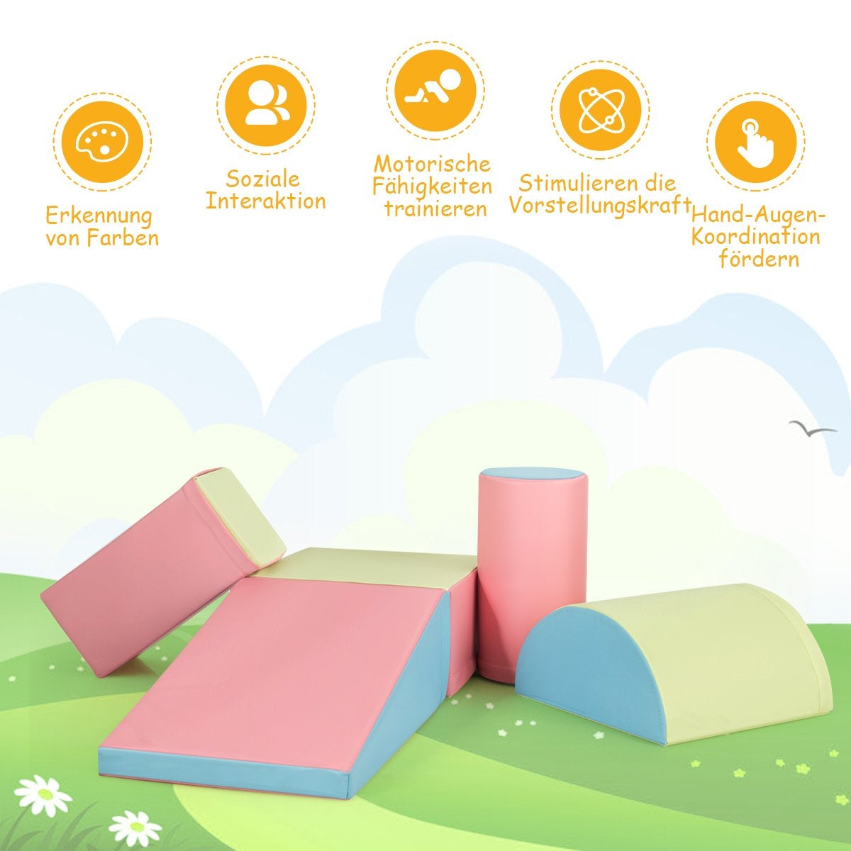 5 PCS. Foam building blocks Giant building blocks for running around and climbing for babies Pink