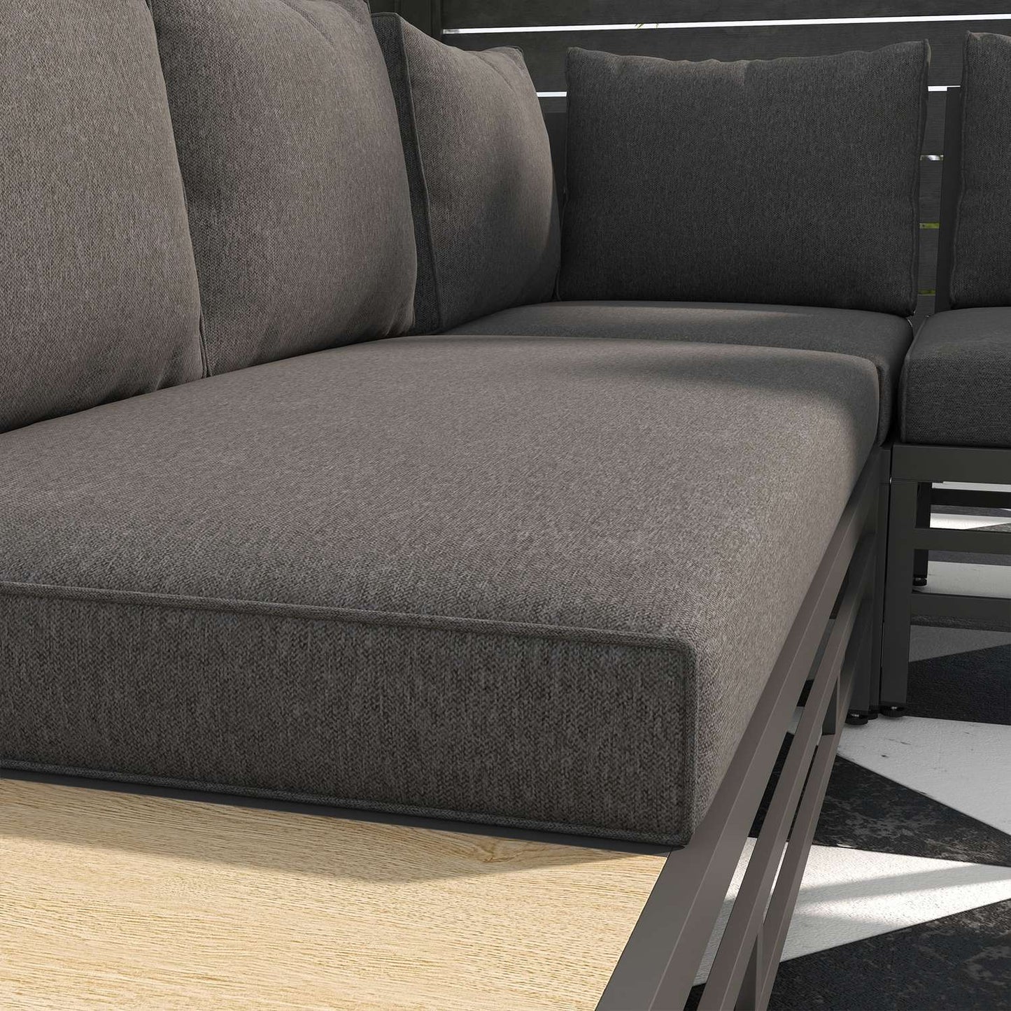 Gray 5-piece garden lounge set, sofa and table with cushions
