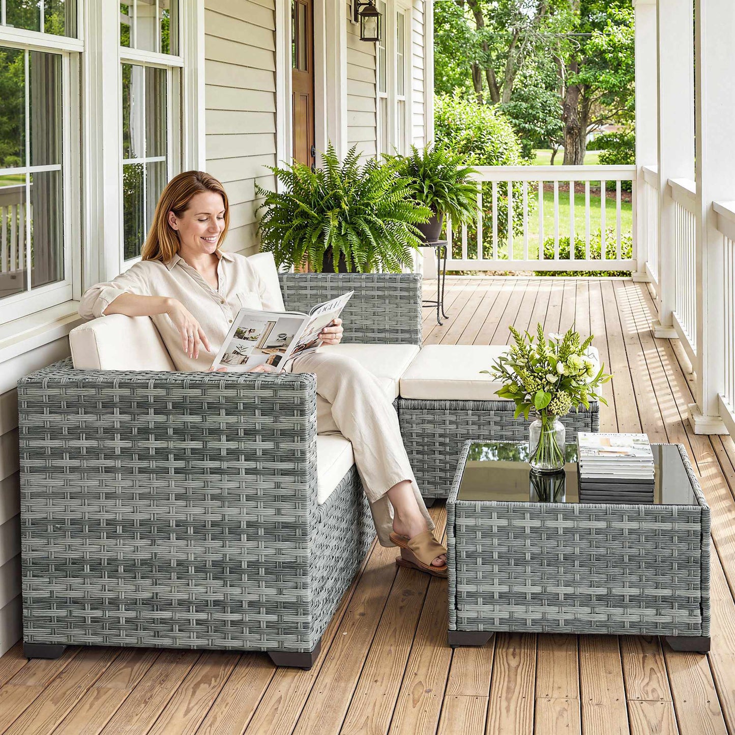 5-Piece Patio Furniture Set, Steel Frame, PE Rattan