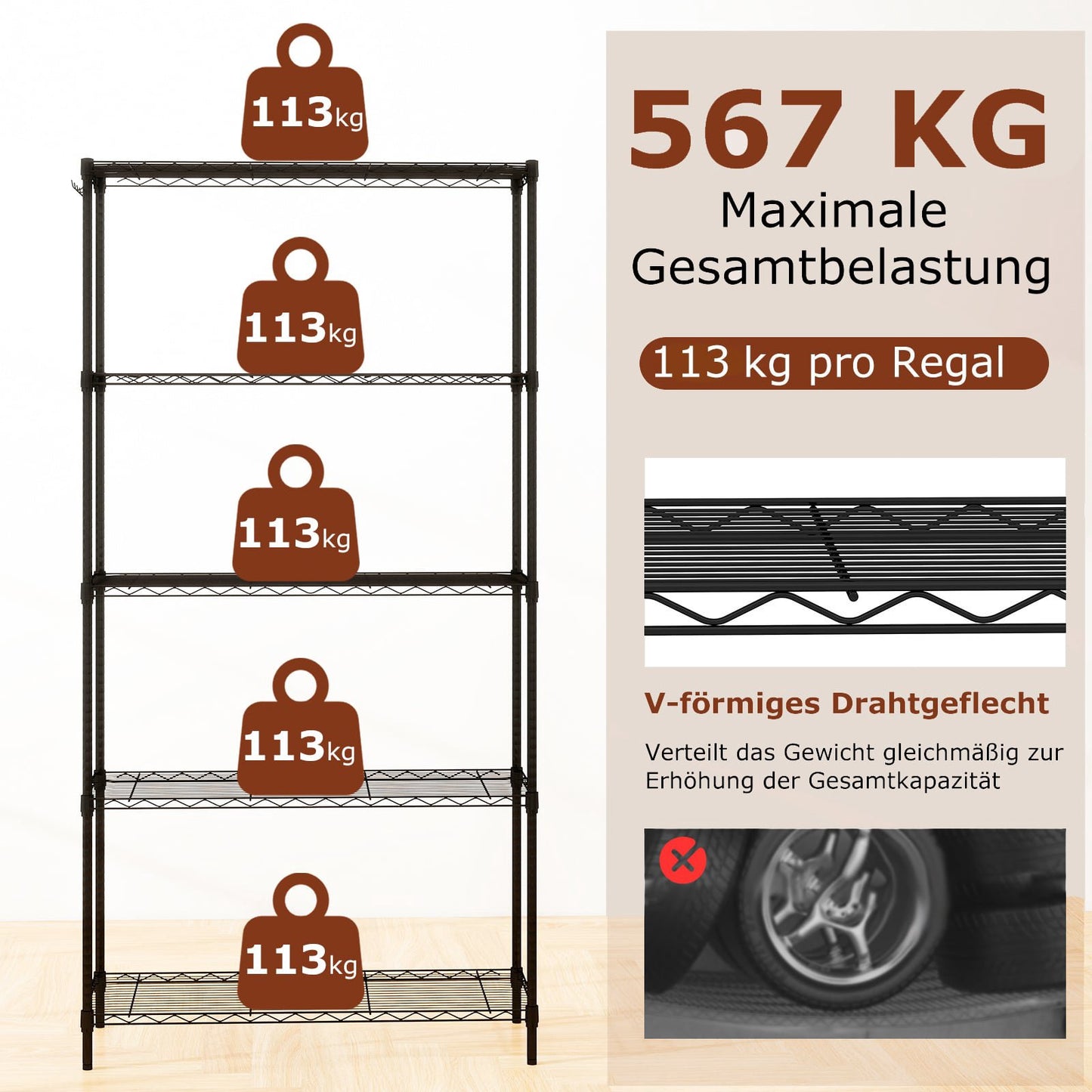 5-Tier Adjustable Metal Storage Shelf – Heavy Duty