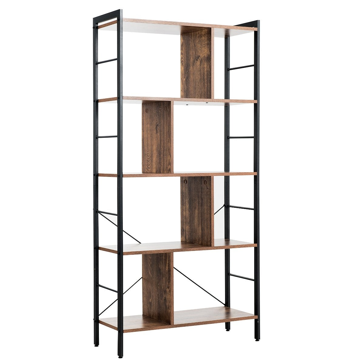 5-Tier Bookcase Bookshelf with Metal Frame Standing Shelf Wood 74 x 30 x 154.5 cm Brown