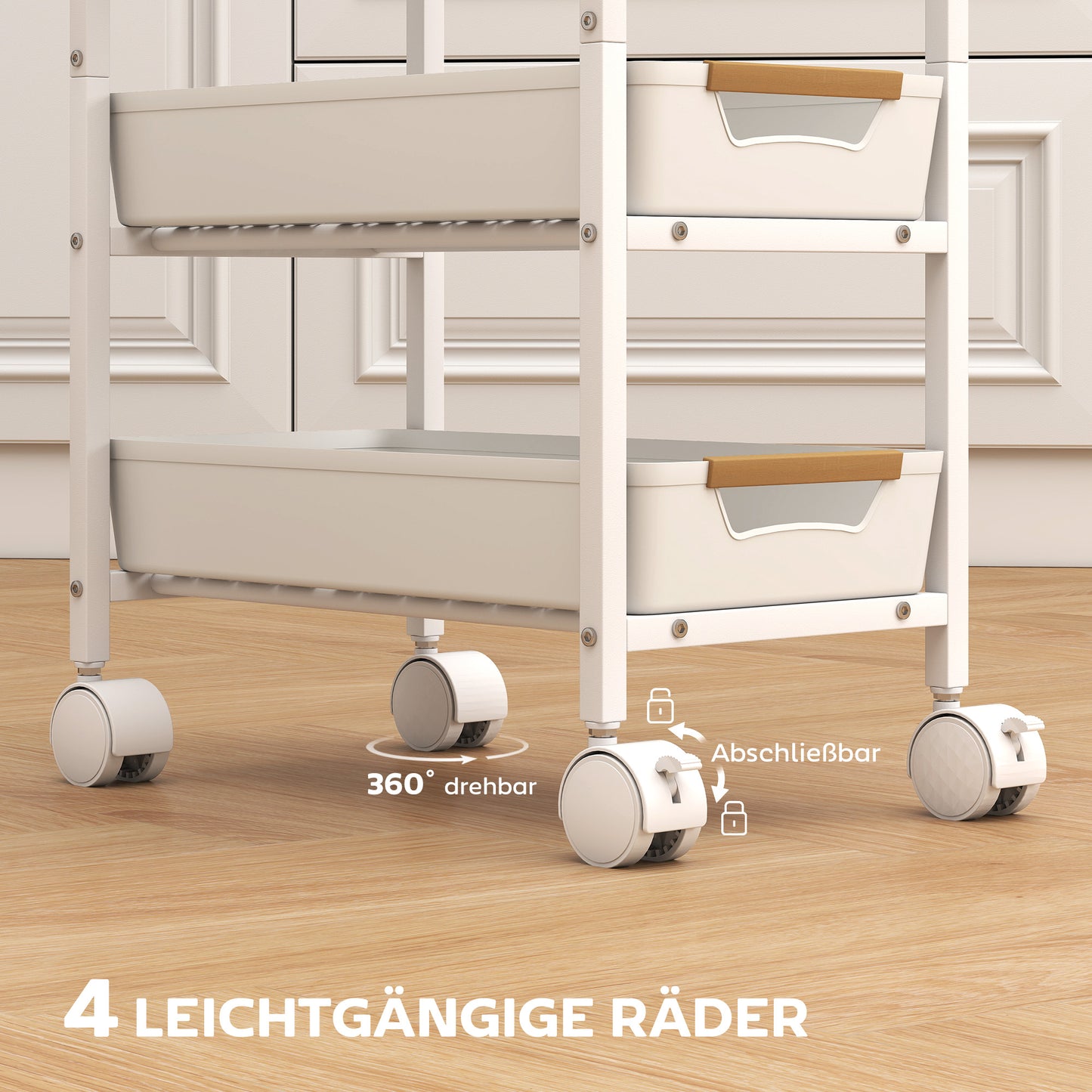 5-Tier Kitchen Cart, Wood Look, Metal Frame, 4 Drawers