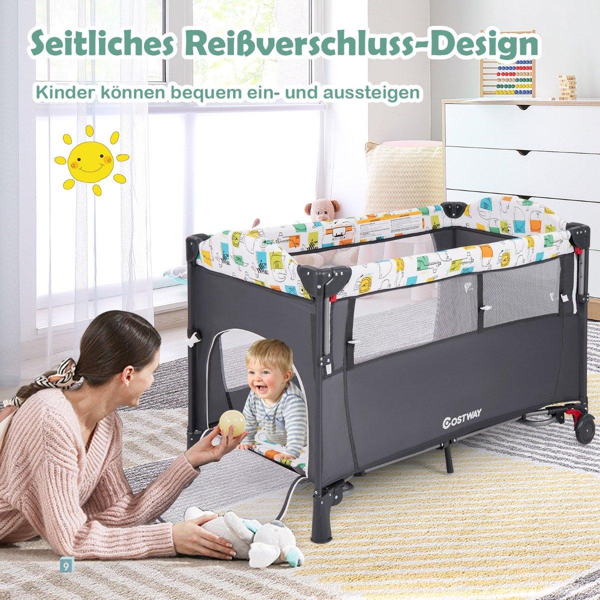 5-in-1 Convertible Baby Bed with Changing Table & Storage Bag Gray