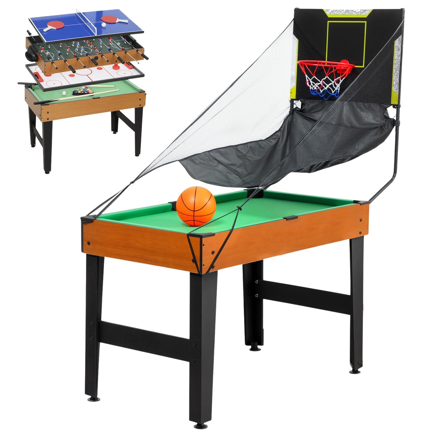 5-in-1 Game Table, Foosball, Hockey, Tennis, Walnut