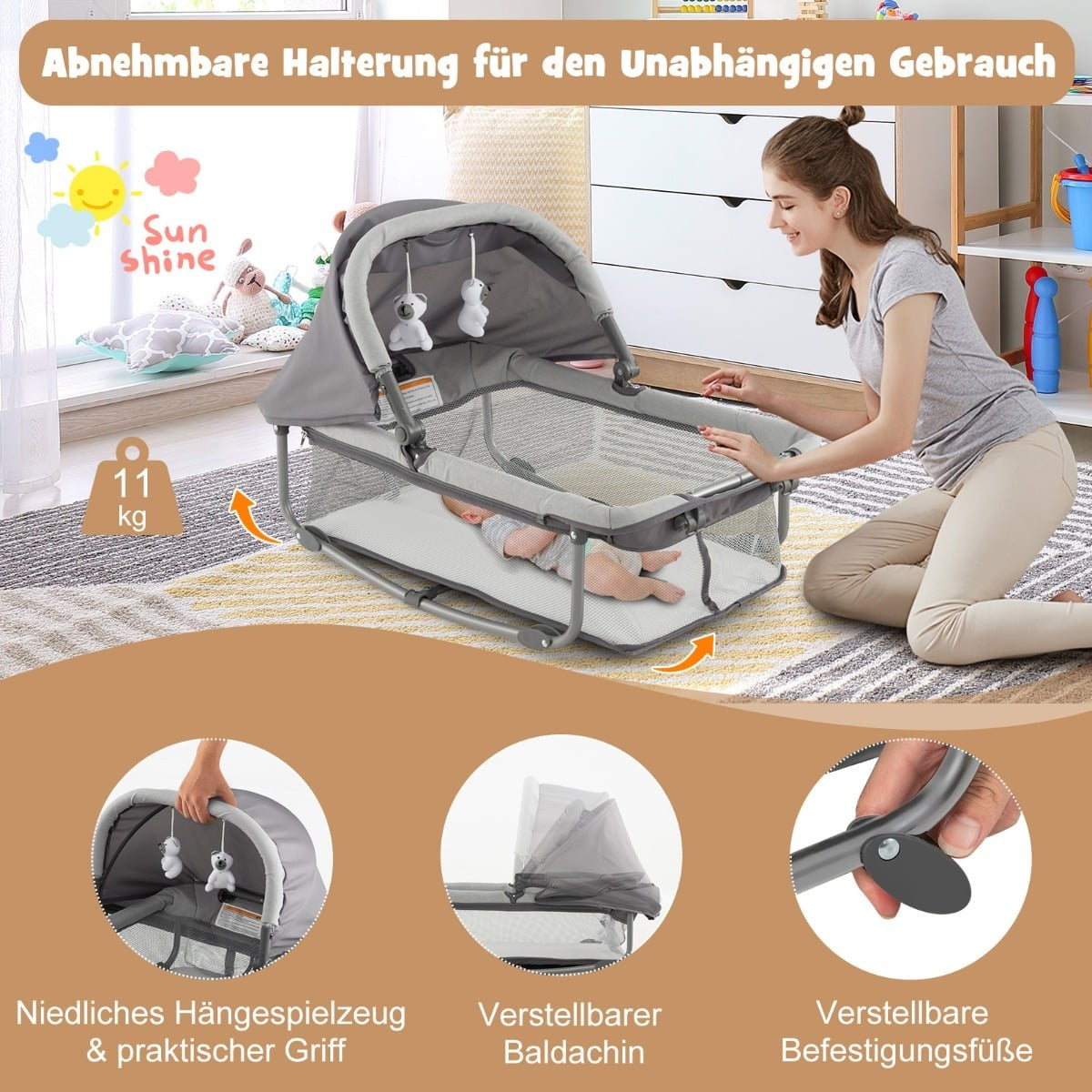 5-in-1 Portable Baby Crib, Changing Table & Bassinet
