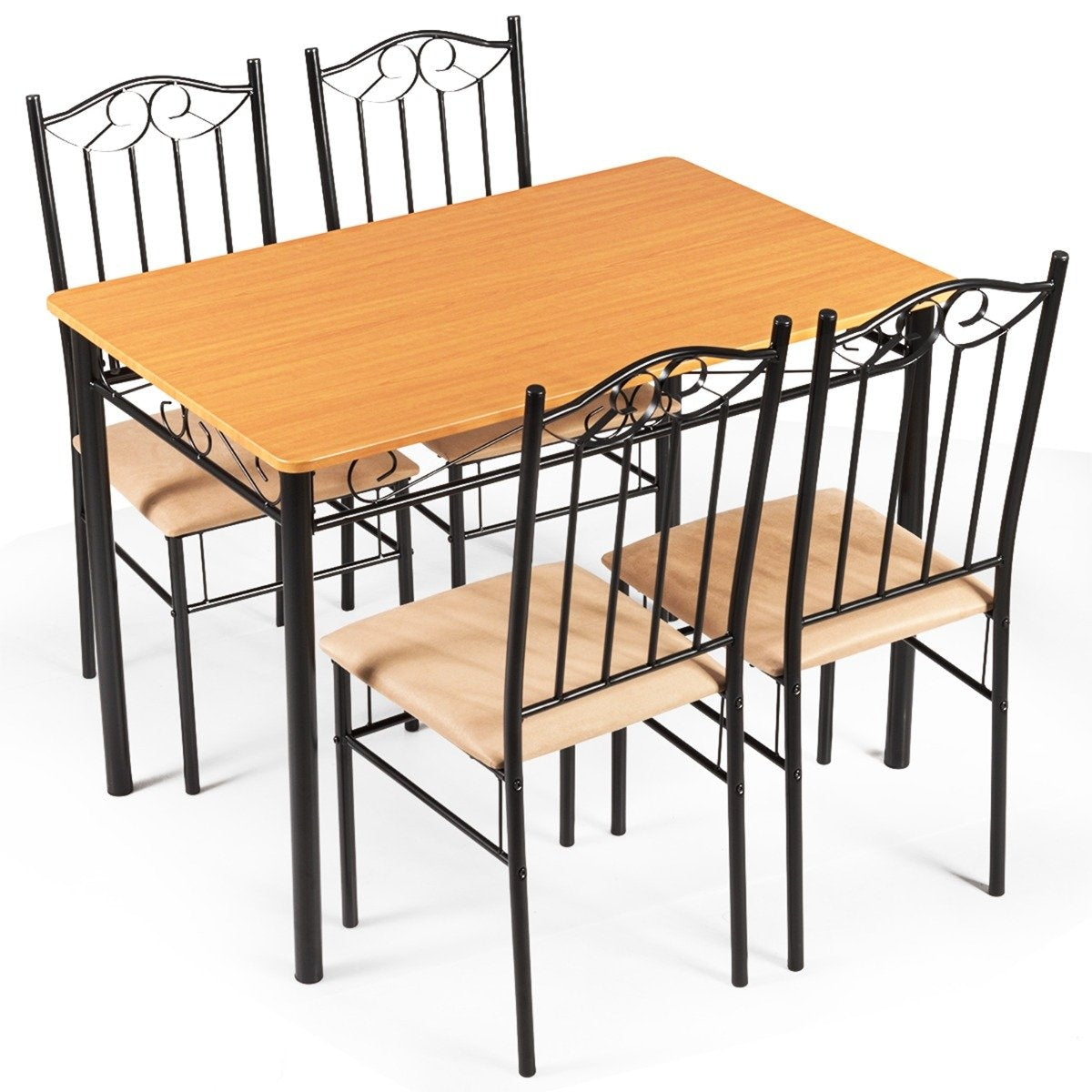 5-piece dining table set with 4 padded chairs dining group for dining room kitchen