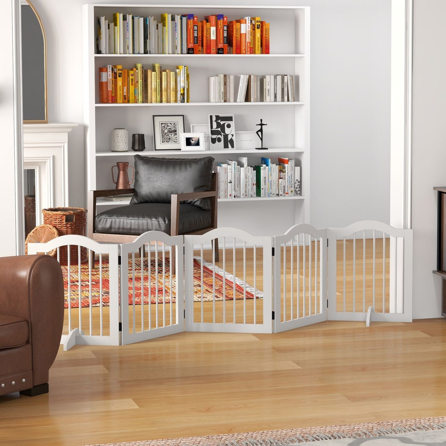 Folding dog gate, 5-part, 254.5x61 cm, freestanding