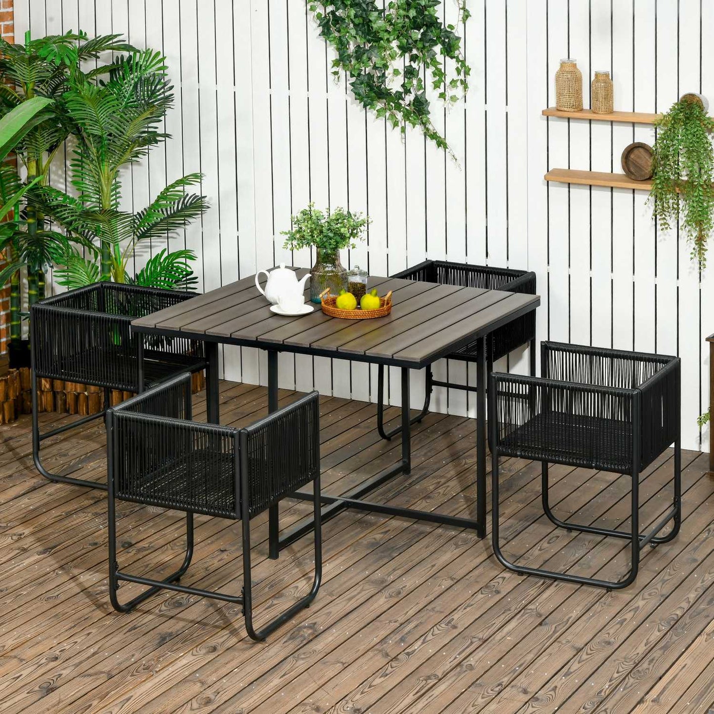 Garden set in poly rattan - 5 pieces, including table and chairs