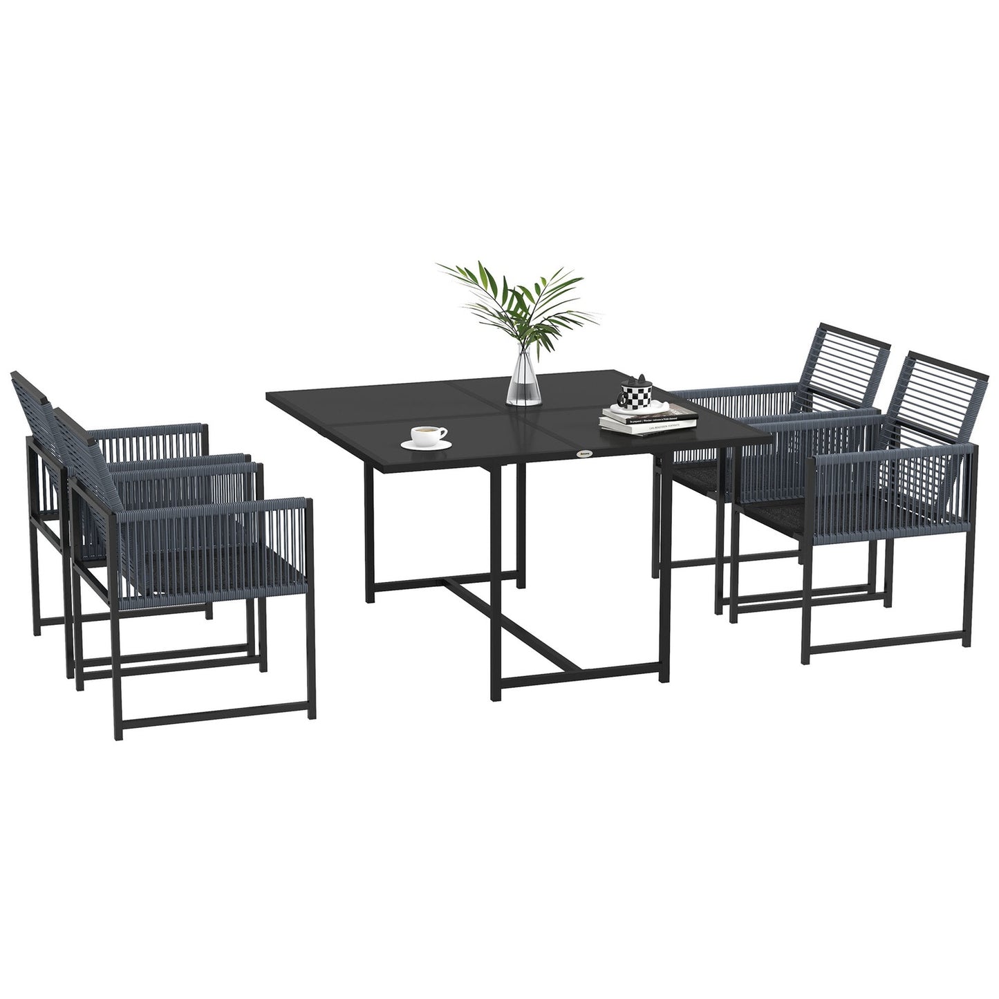 5-piece dark gray dining room set with folding chairs