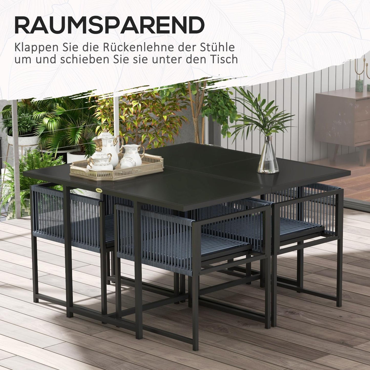 5-piece dark gray dining room set with folding chairs