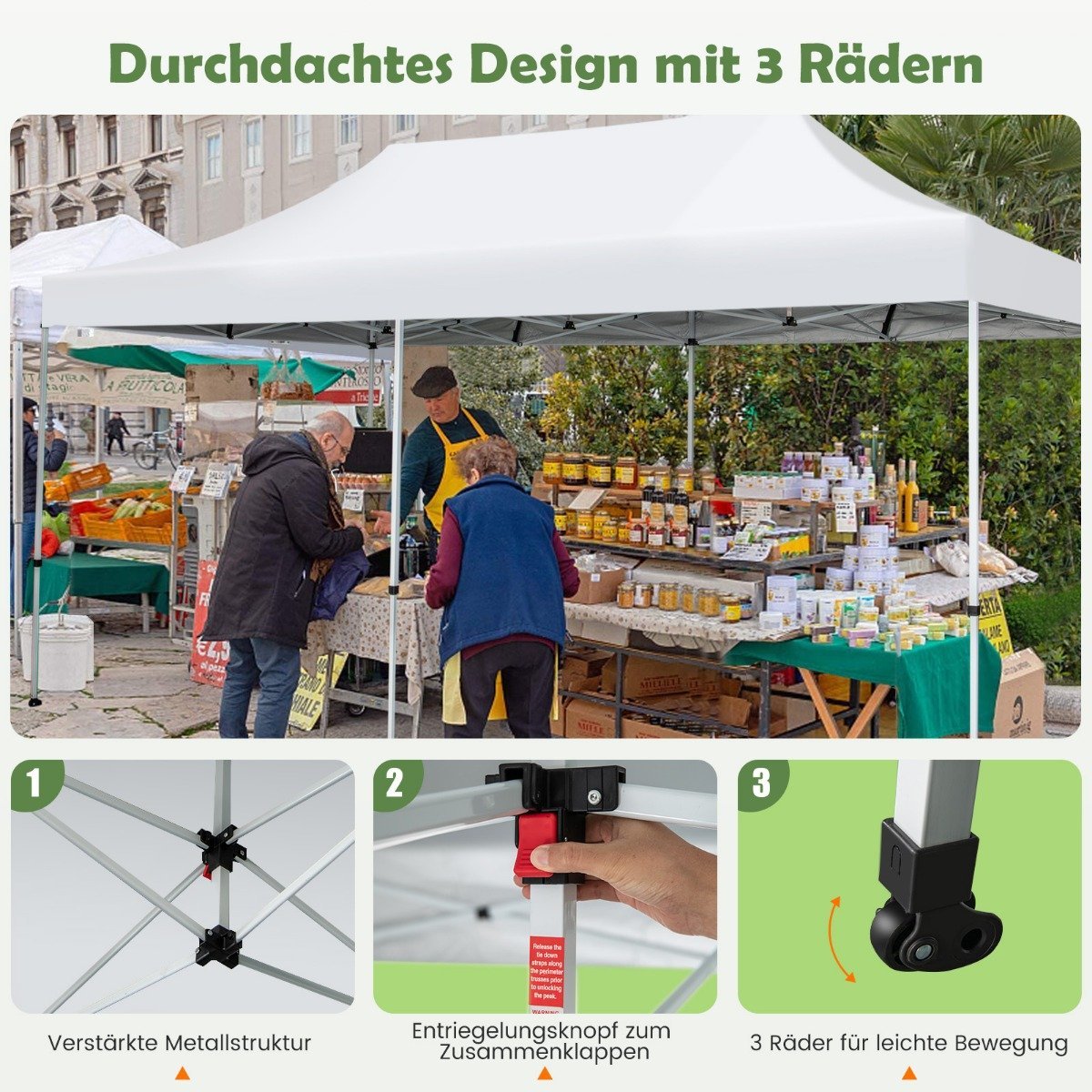 600 x 300 cm Large Pop Up Canopy Tent Instant Sun Shade with Wheels