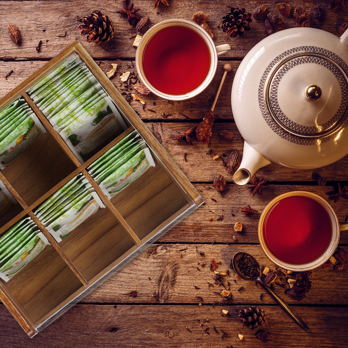 6-Compartment Wooden Tea Box