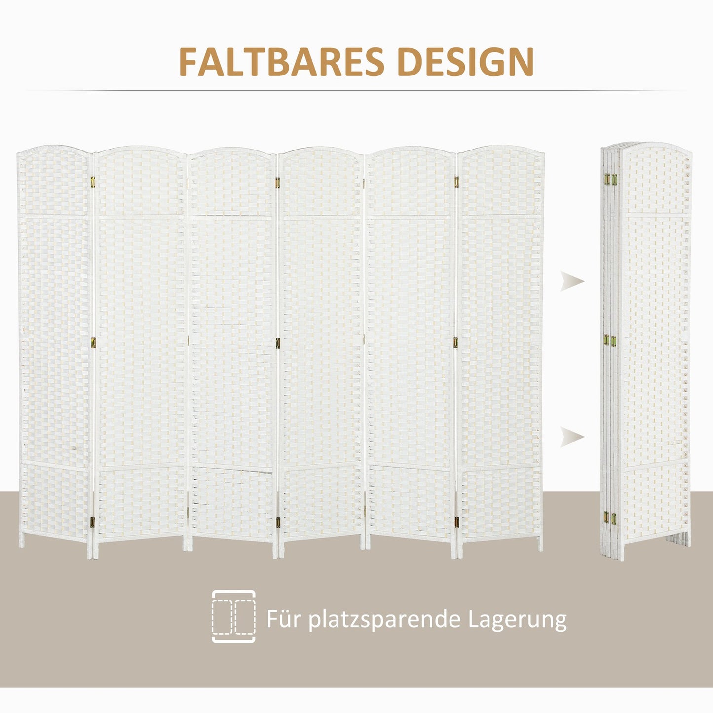 6-Panel Folding Room Divider, White Polypropylene