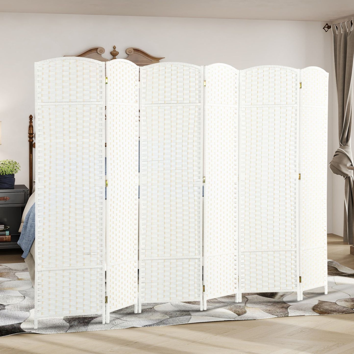 6-Panel Folding Room Divider, White Polypropylene