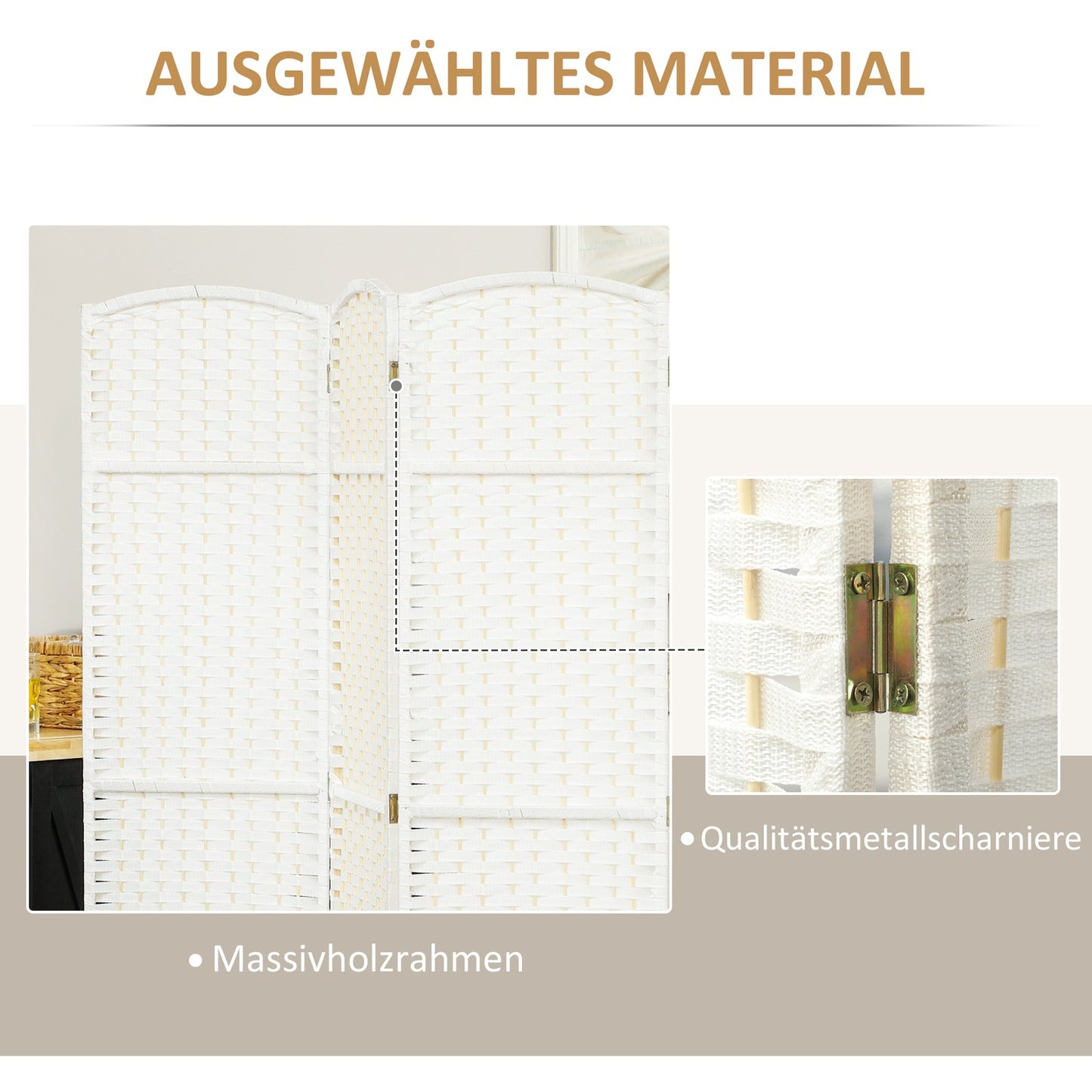 6-Panel Folding Room Divider, White Polypropylene