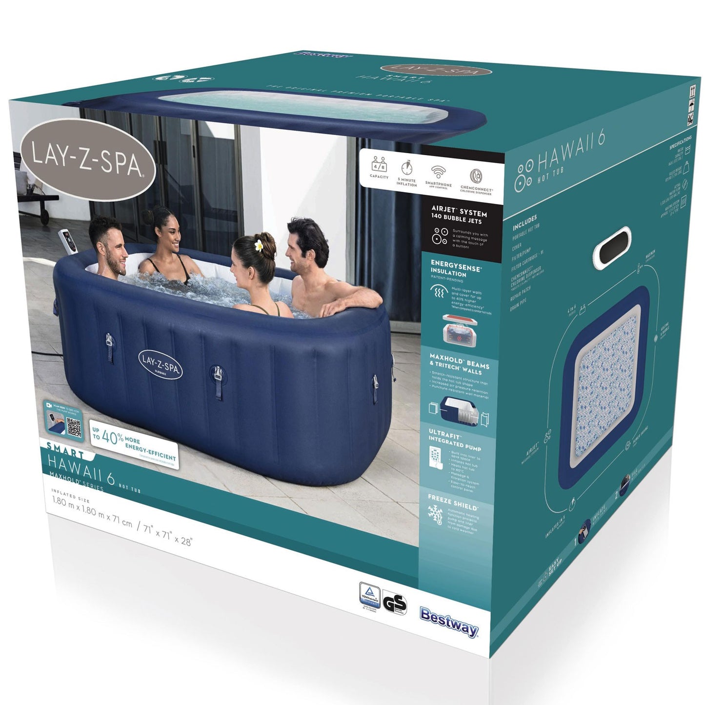 6-Person Square Hot Tub with Energy-Efficient AirJets