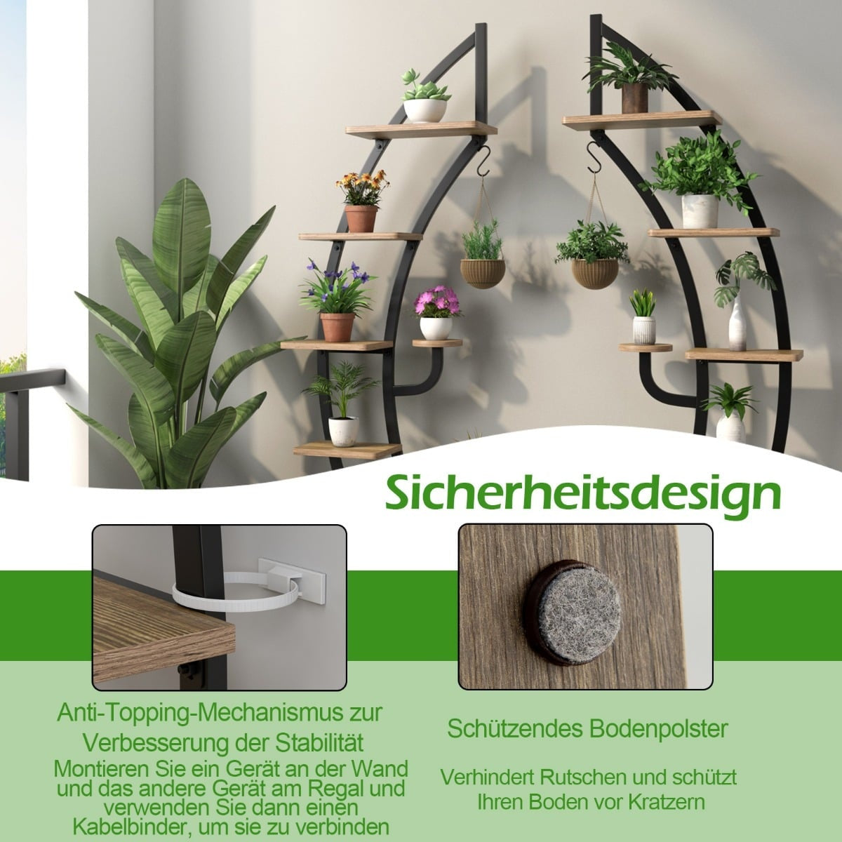 6-Tier Metal Plant Stand, Half-Moon Design, 2-Pack