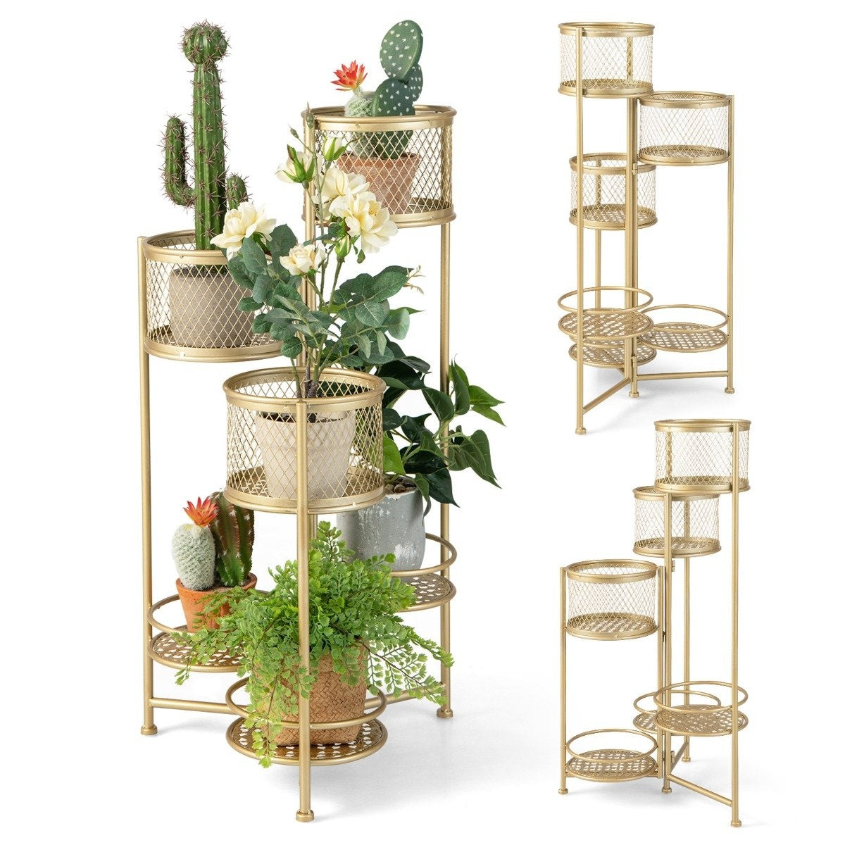 6 Tier Metal Plant Stand with Rotating Design Flower Stairs Flower Pot Holder Gold