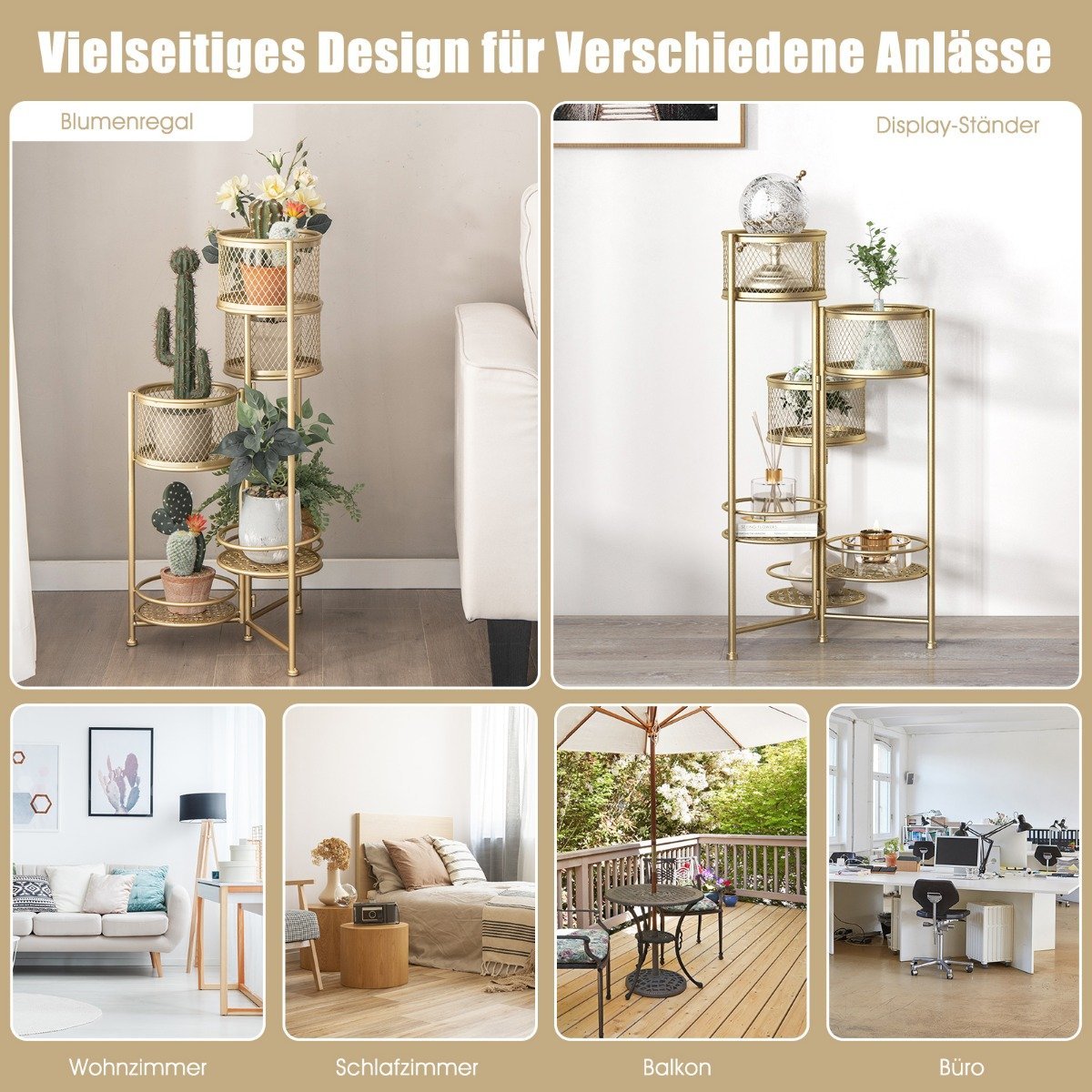 6 Tier Metal Plant Stand with Rotating Design Flower Stairs Flower Pot Holder Gold