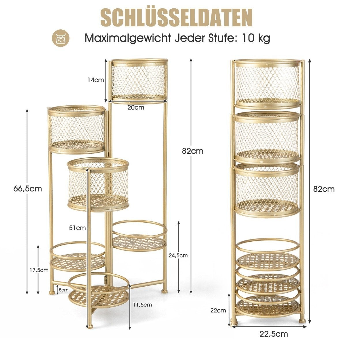 6 Tier Metal Plant Stand with Rotating Design Flower Stairs Flower Pot Holder Gold