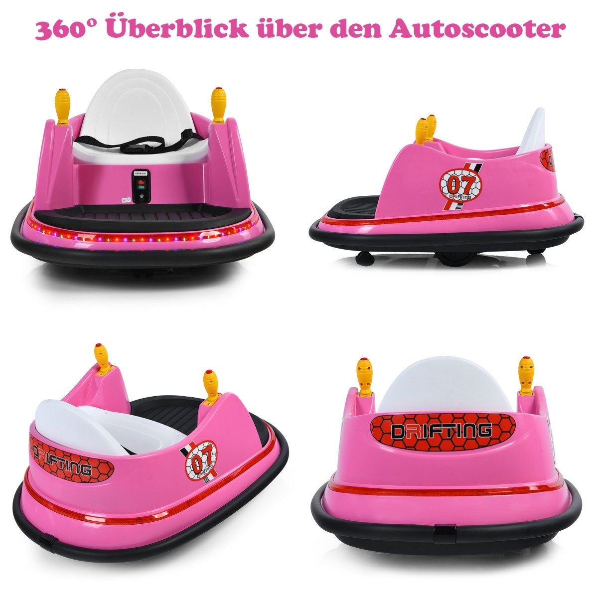 6V Children's Bumper Car with Remote Control 360 Degree Turning Circle 57 x 75 x 42 cm Pink