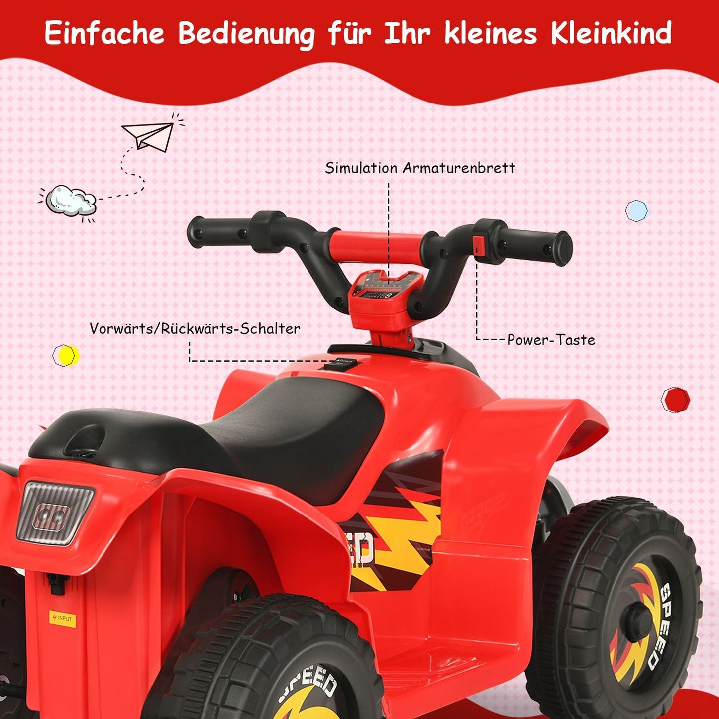 6V electric children's quad mini electric quad children's car 73 x 40 x 44.5 cm red