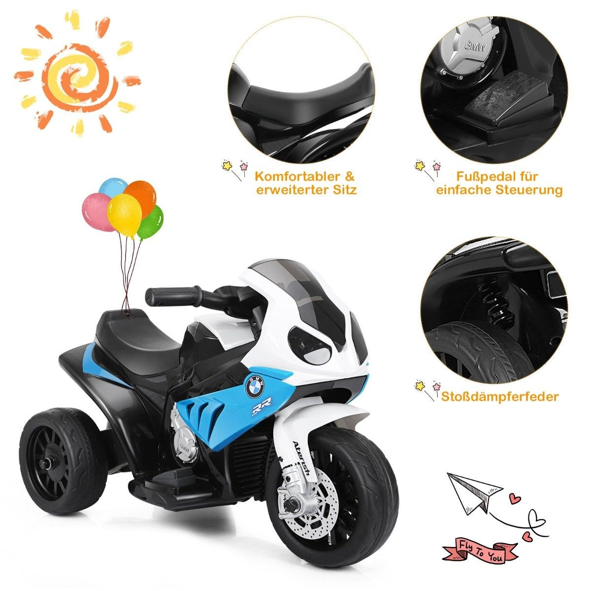 6V electric motorcycle children's motorcycle electric vehicle for children 66 x 37 x 44.5 cm blue