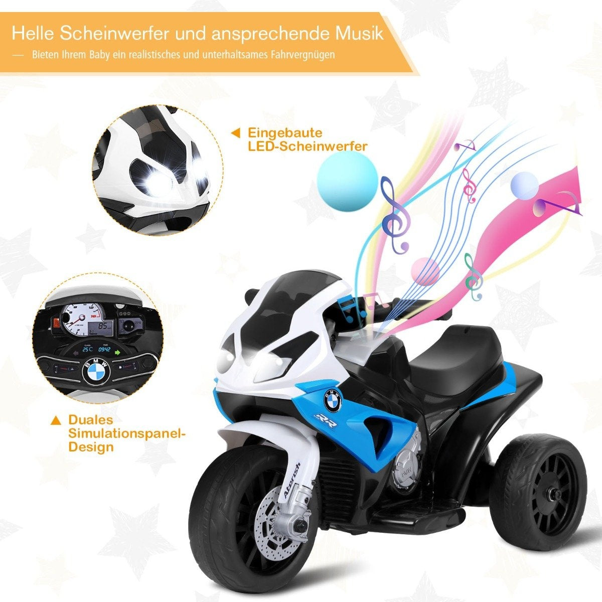 6V electric motorcycle children's motorcycle electric vehicle for children 66 x 37 x 44.5 cm blue