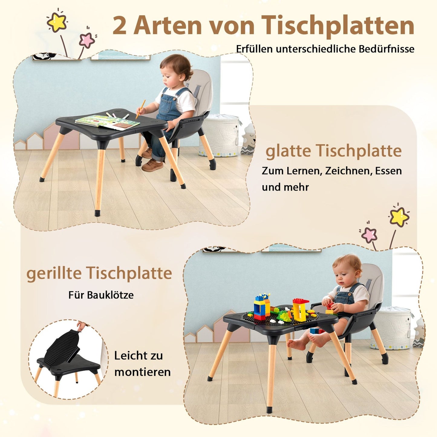 6-in-1 Baby High Chair with Block Table & Dual Tray