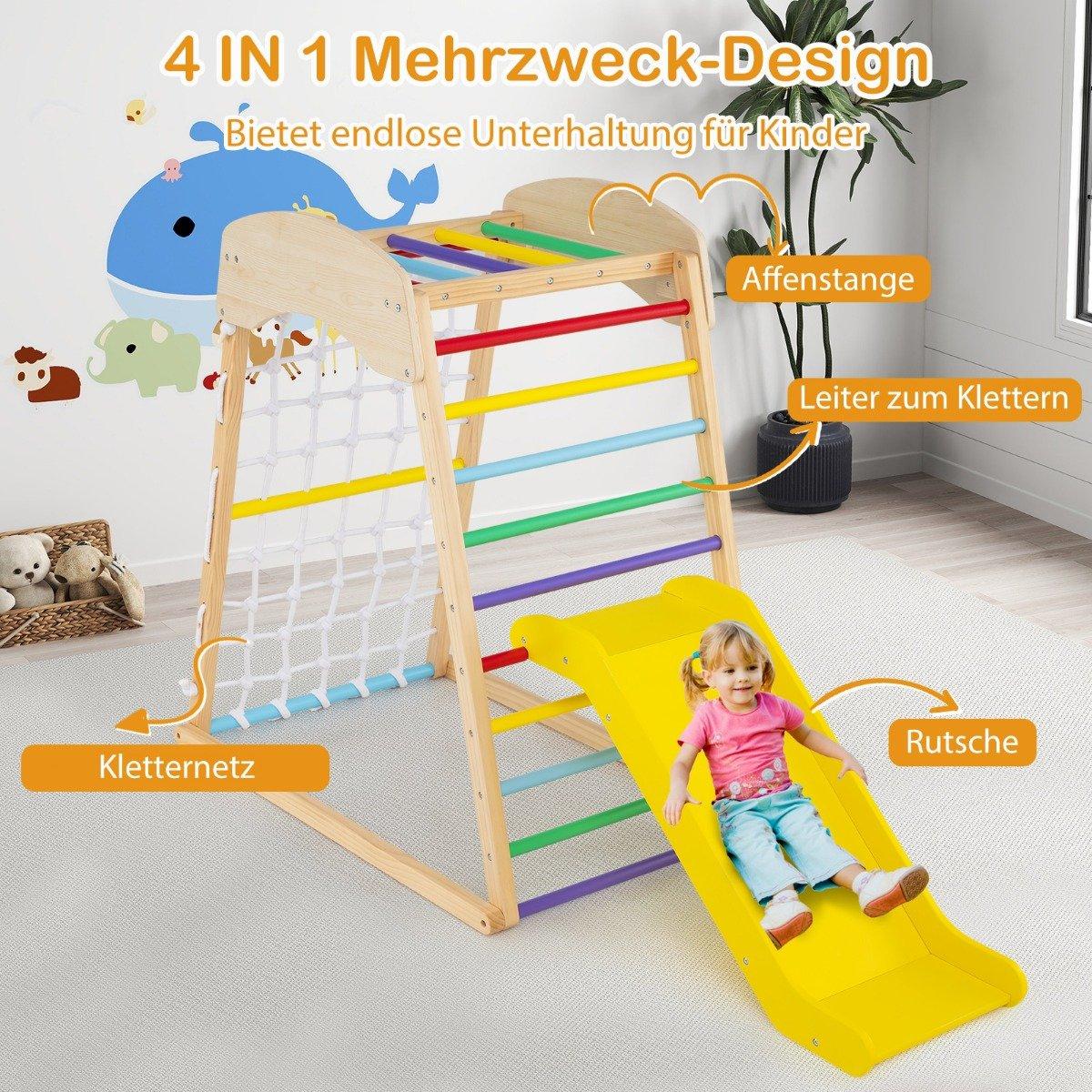 6 in 1 Pull Up Bar & Slide & Climbing Rocks & Climbing Net & Ladder & Tunnel Climbing Frame Colorful
