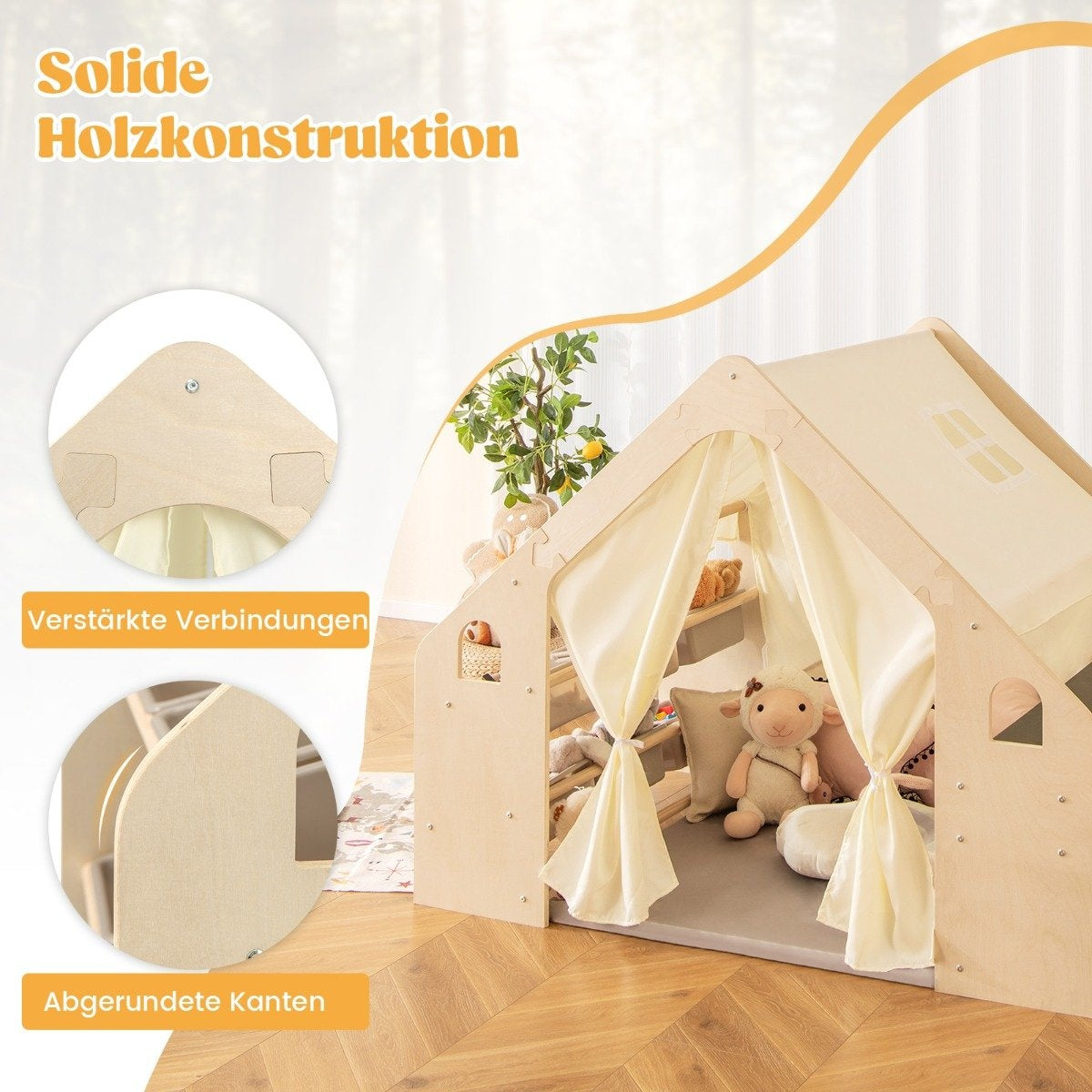 6-in-1 wooden children's tent with children's table & chair & mat & blackboard playhouse 145 x 98 x 113 cm