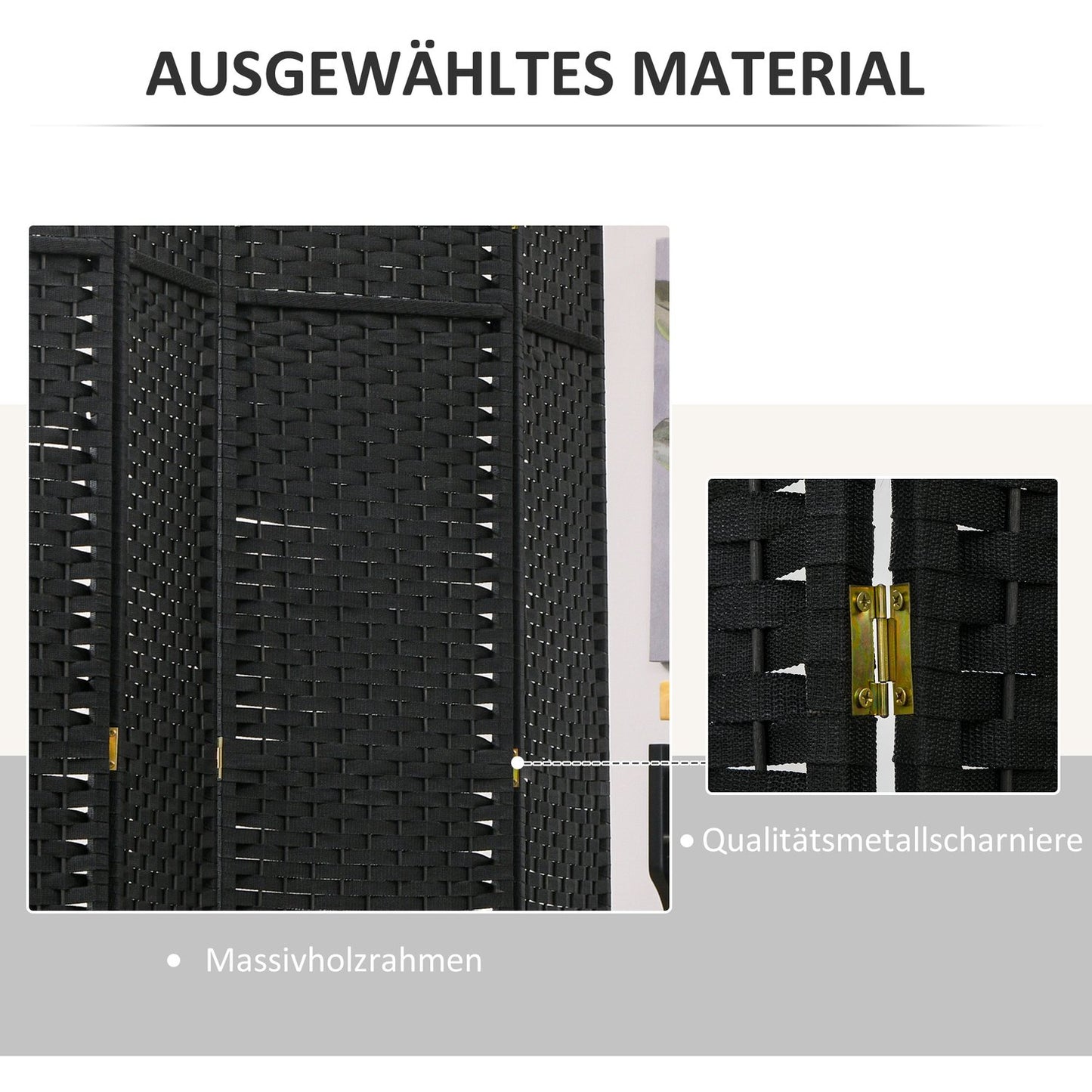 6-Panel Foldable Room Divider, Black Polypropylene