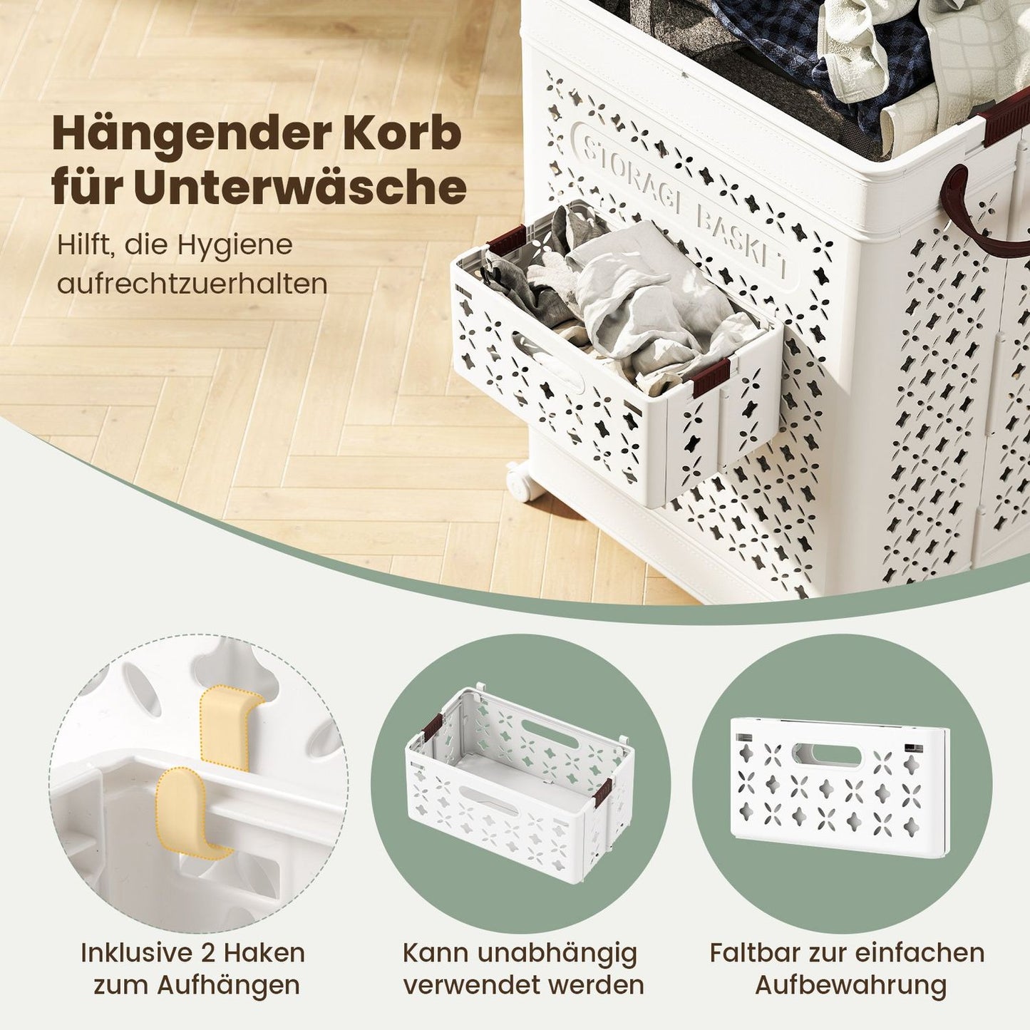 75L Laundry Hamper with Wheels – Space-Saving, White