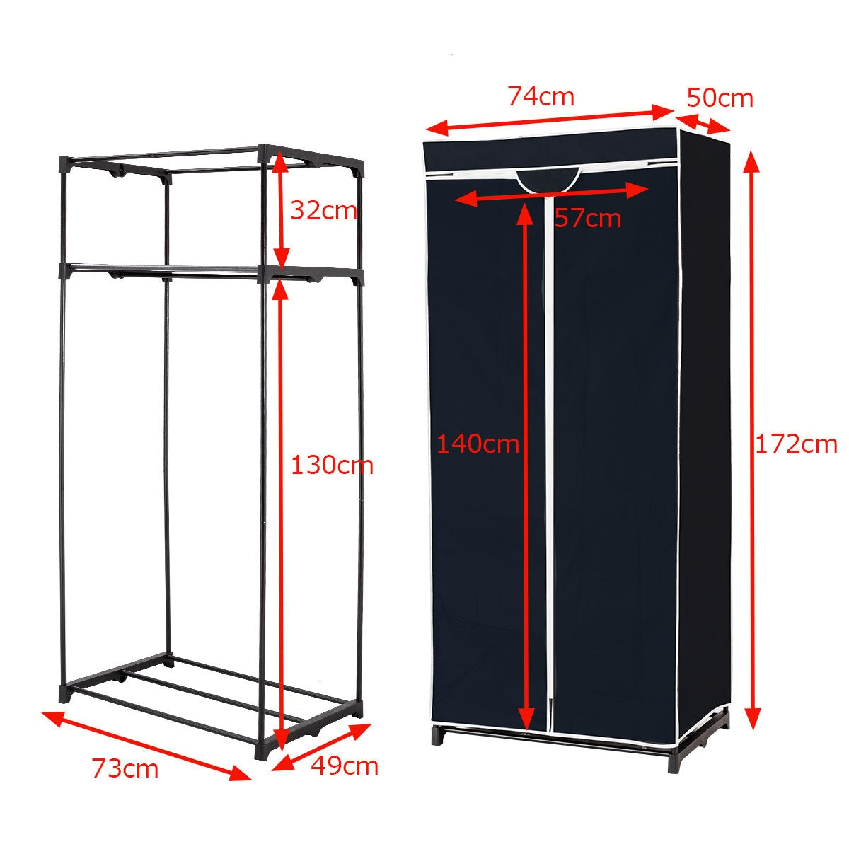 75 x 50 x 170 cm color choice wardrobe fabric cabinet with clothes rail-black