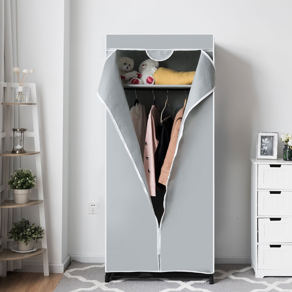 75 x 50 x 170 cm color choice wardrobe fabric cabinet with clothes rail-gray