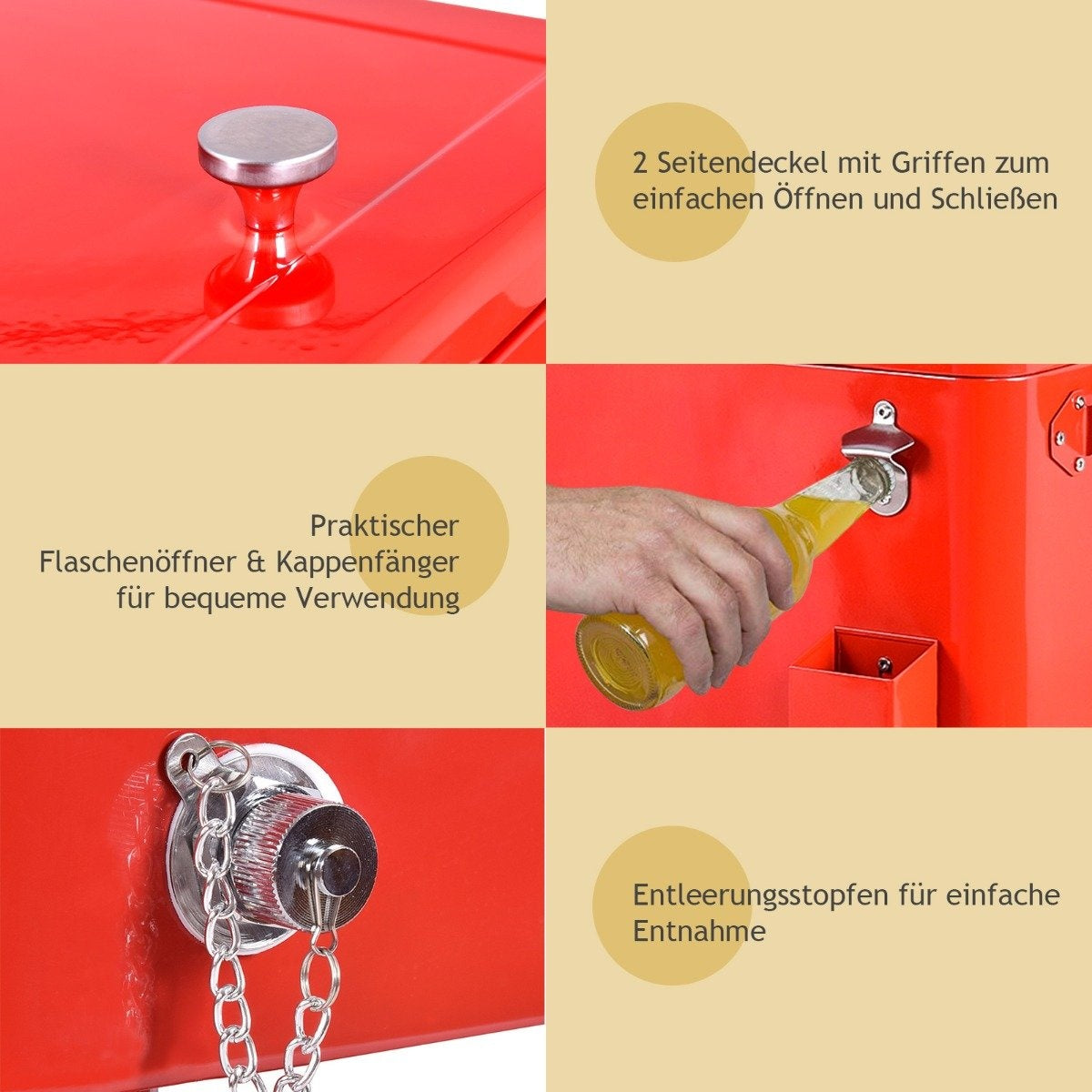 76L refrigerator trolley with shelf & bottle opener serving trolley cool box with wheels cooling container red