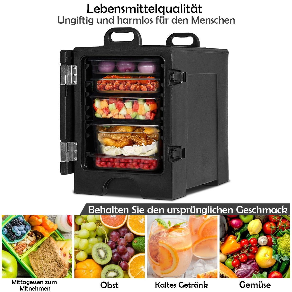 77L insulated box 5 pans food carrier cool box food warming container food carrier 61.5 x 41.5 x 63 cm black