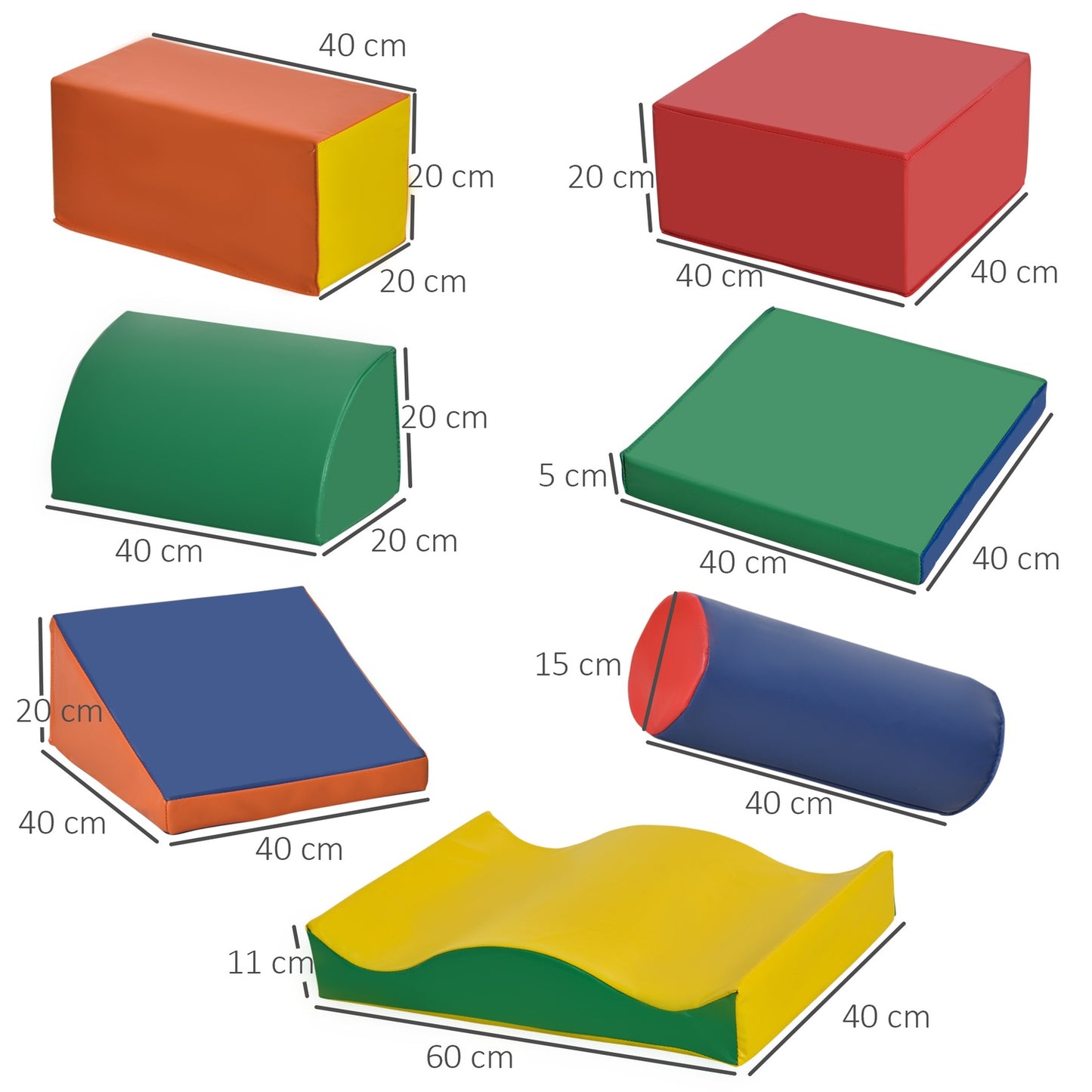 Building blocks in soft foam - 7 pcs, colorful, safe for play