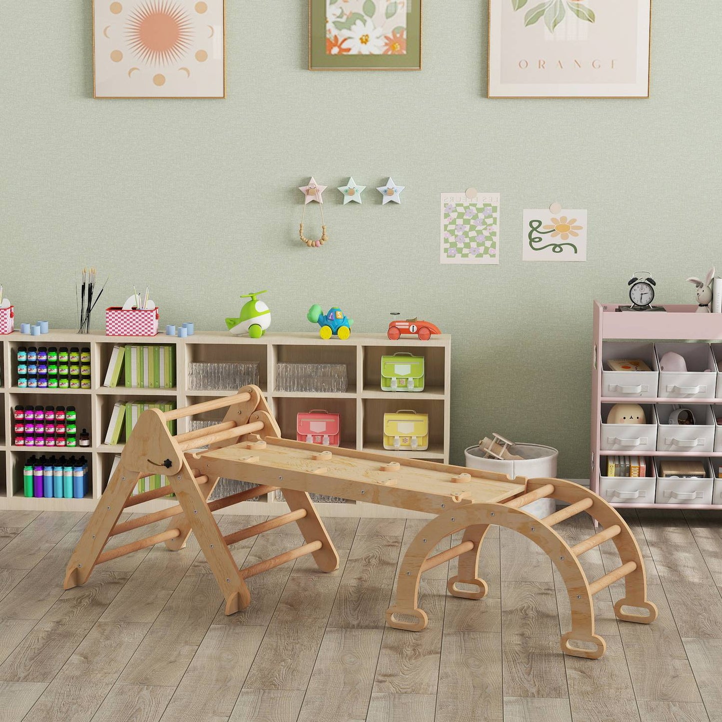 7-in-1 Kids Climbing Set, Foldable Wooden Play Gym