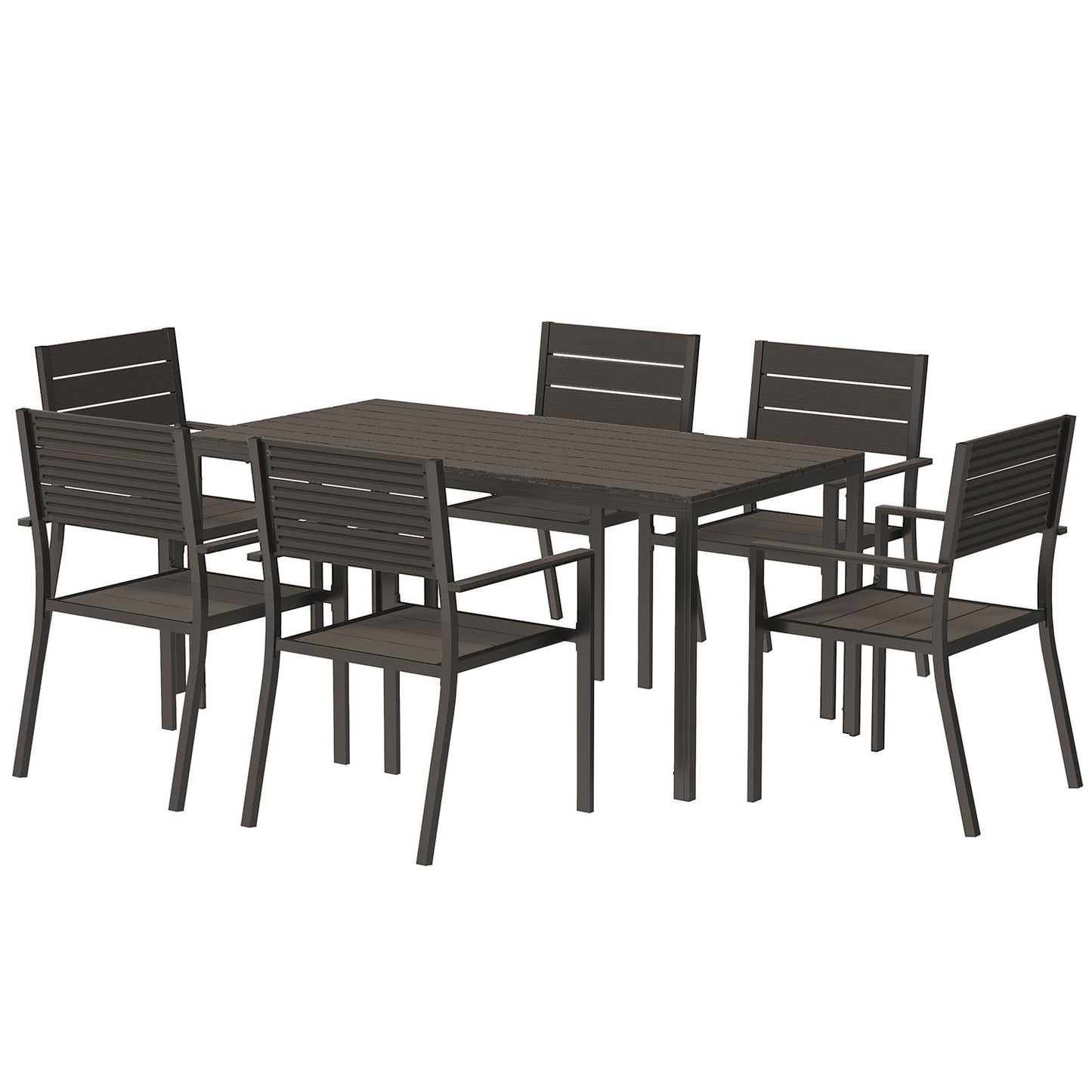 7-piece dining set for 6 people, dining table with 6 chairs, slotted table, dark brown
