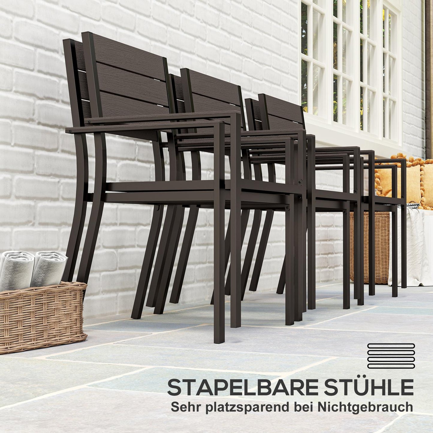 7-piece dining set for 6 people, dining table with 6 chairs, slotted table, dark brown