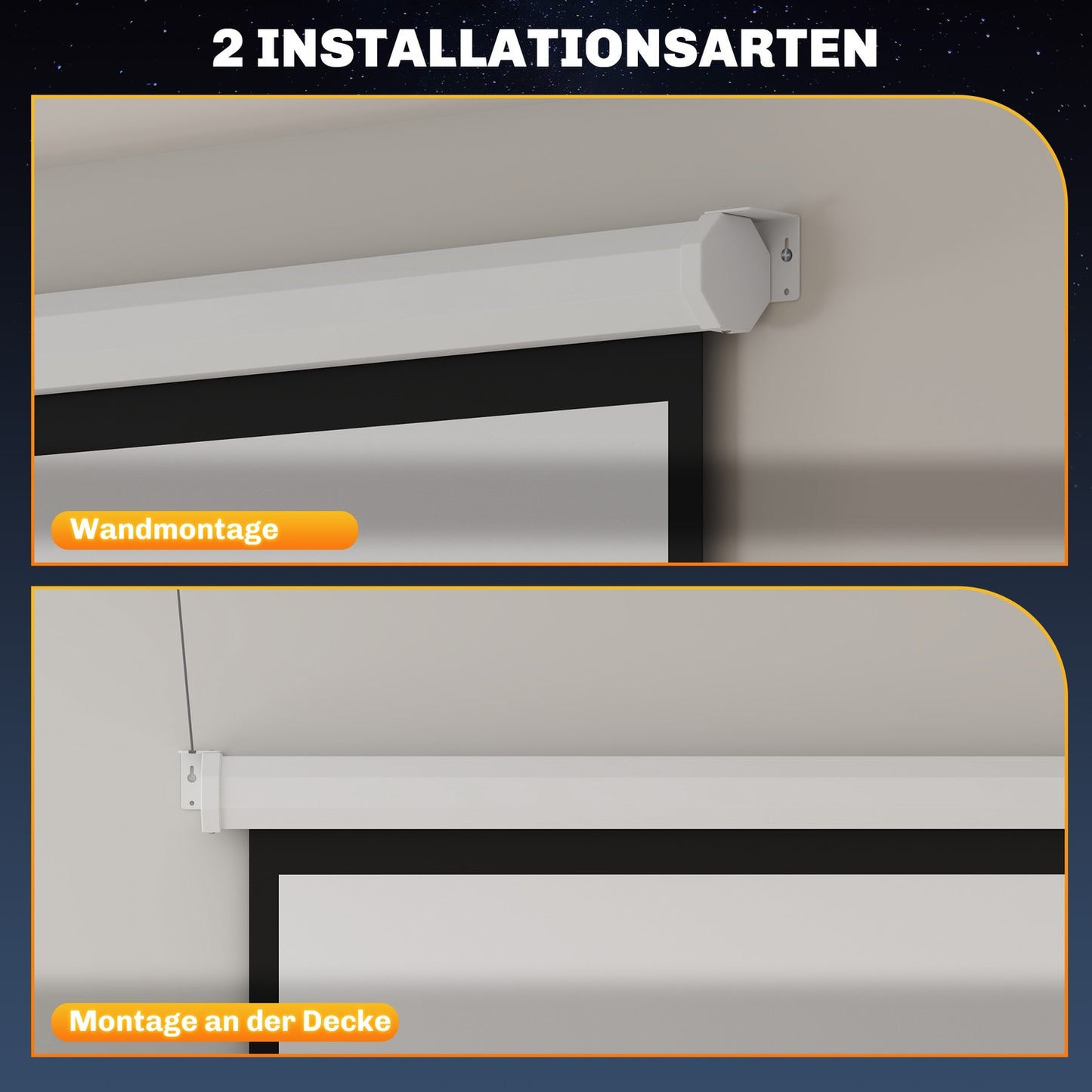 84"" 4:3 Projector Screen, 4K HD, Wall/Ceiling Mount