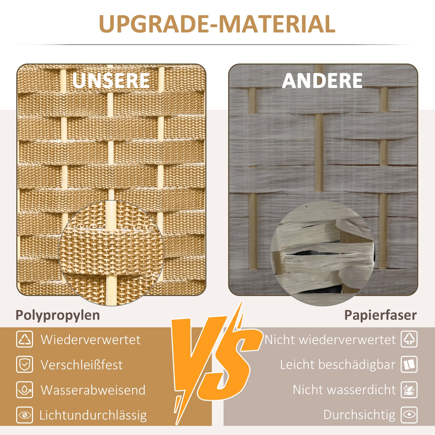 8-Panel Folding Room Divider, Polypropylene, Natural Wood
