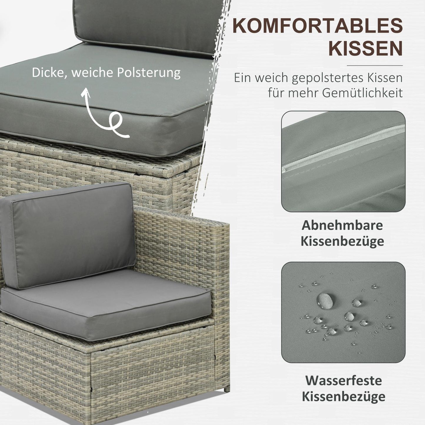 8-part patio in poly rattan, gray steel and polyester