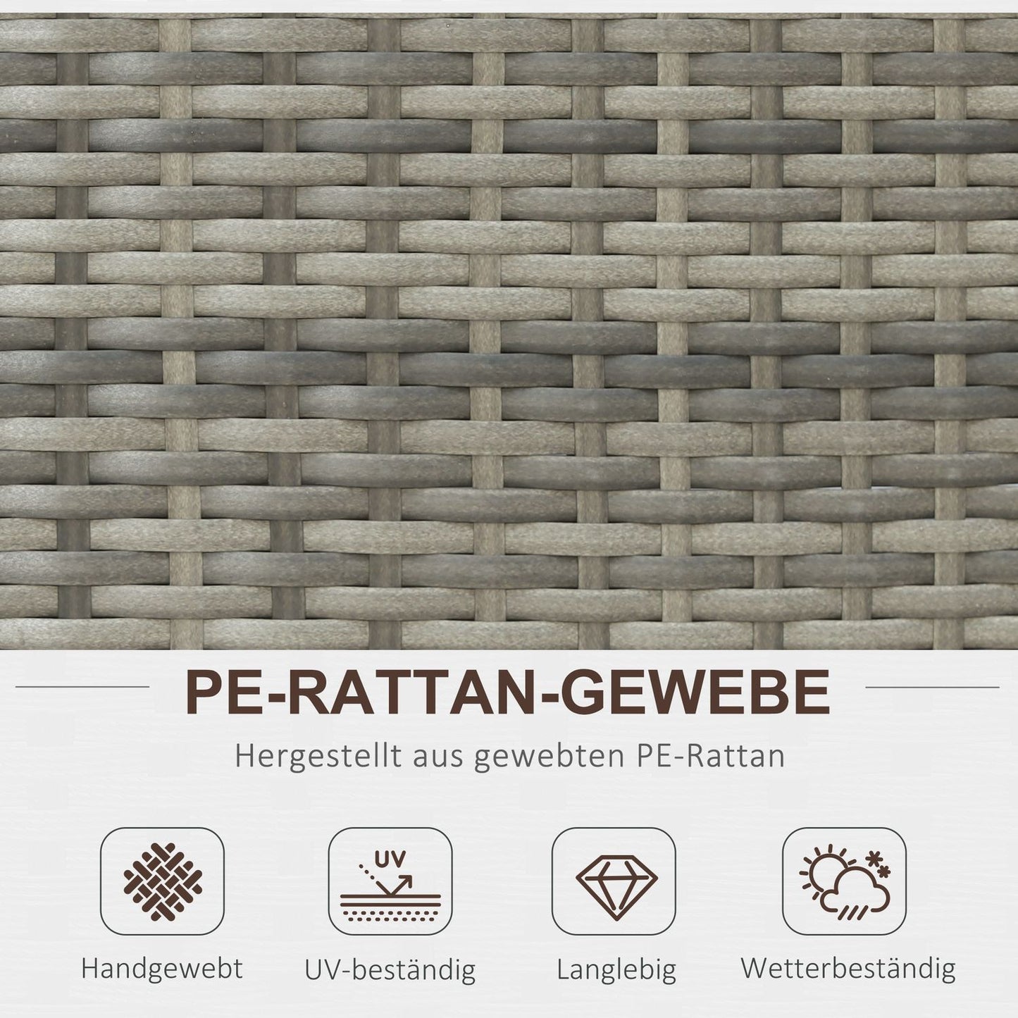 8-part patio in poly rattan, gray steel and polyester