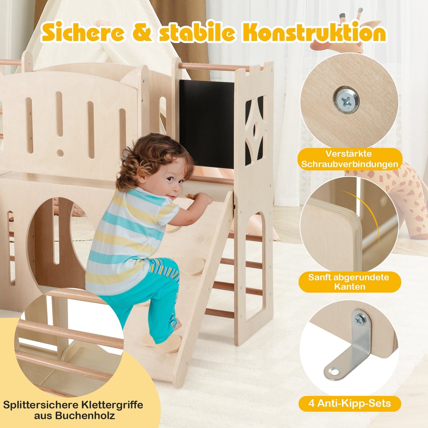 8-in-1 Indoor Wooden Playground with Slide & Ladder