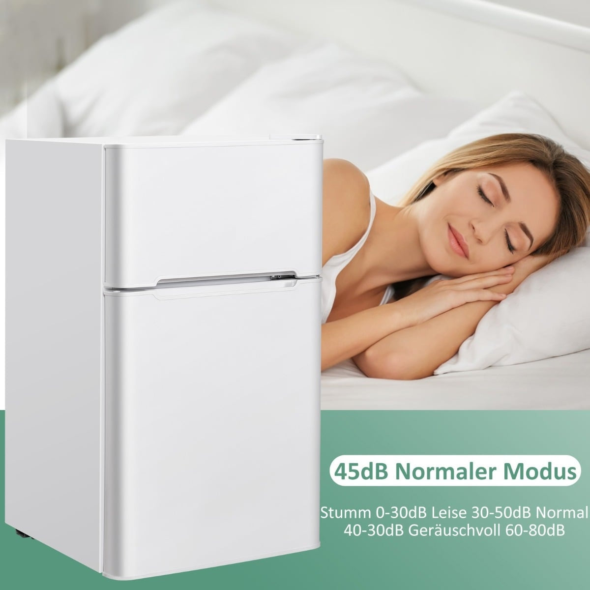 90L Compact Fridge with Freezer, Dual Doors, White