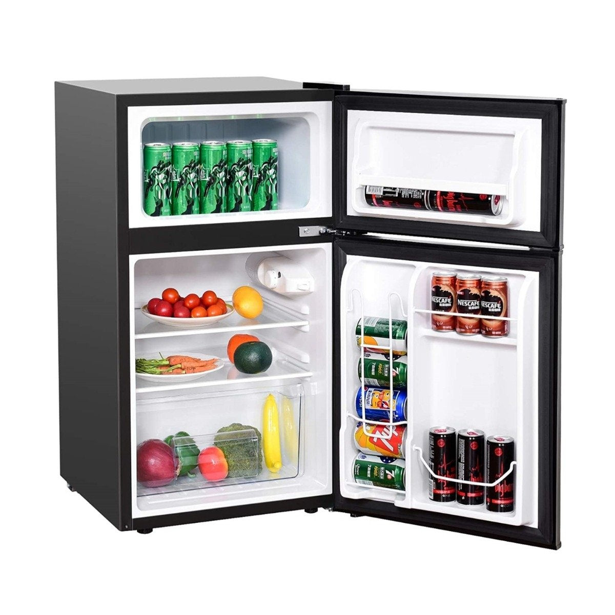 90L mini fridge freestanding fridge freezer 48.5 x 49.5 x 86 cm black