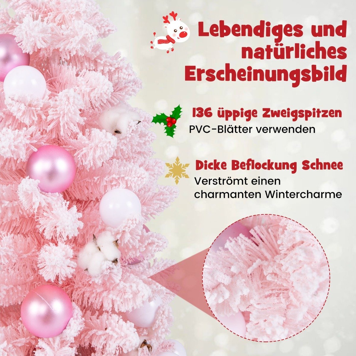 90cm Mini Artificial Christmas Tree with Snow & Cement base Christmas tree Chirstbaum pink