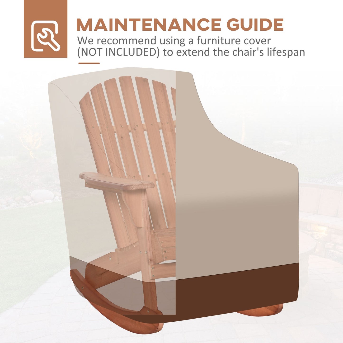 Adirondack rocking chair for balcony, natural finish, 77x94x97cm